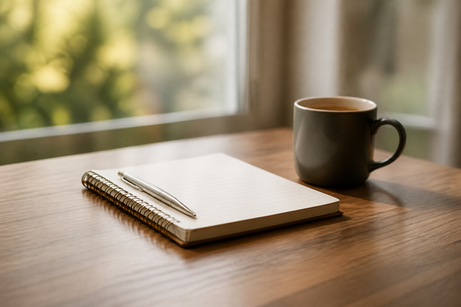 A notebook and coffee for budget planning